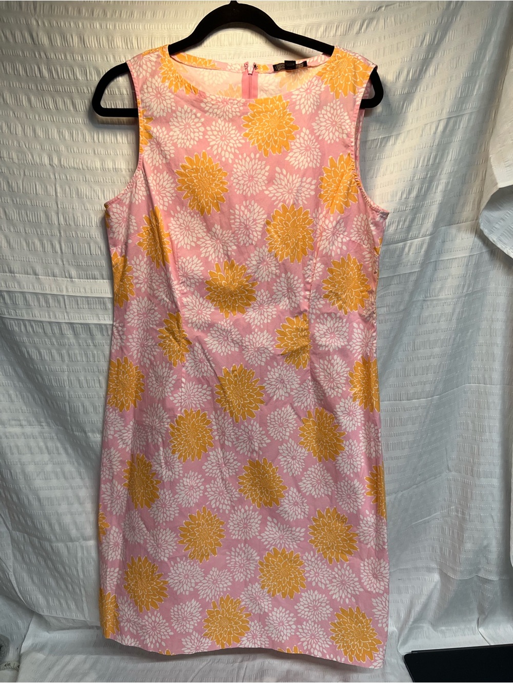 Lands' End Pink Sleeveless Midi Dress with Yellow Floral Print